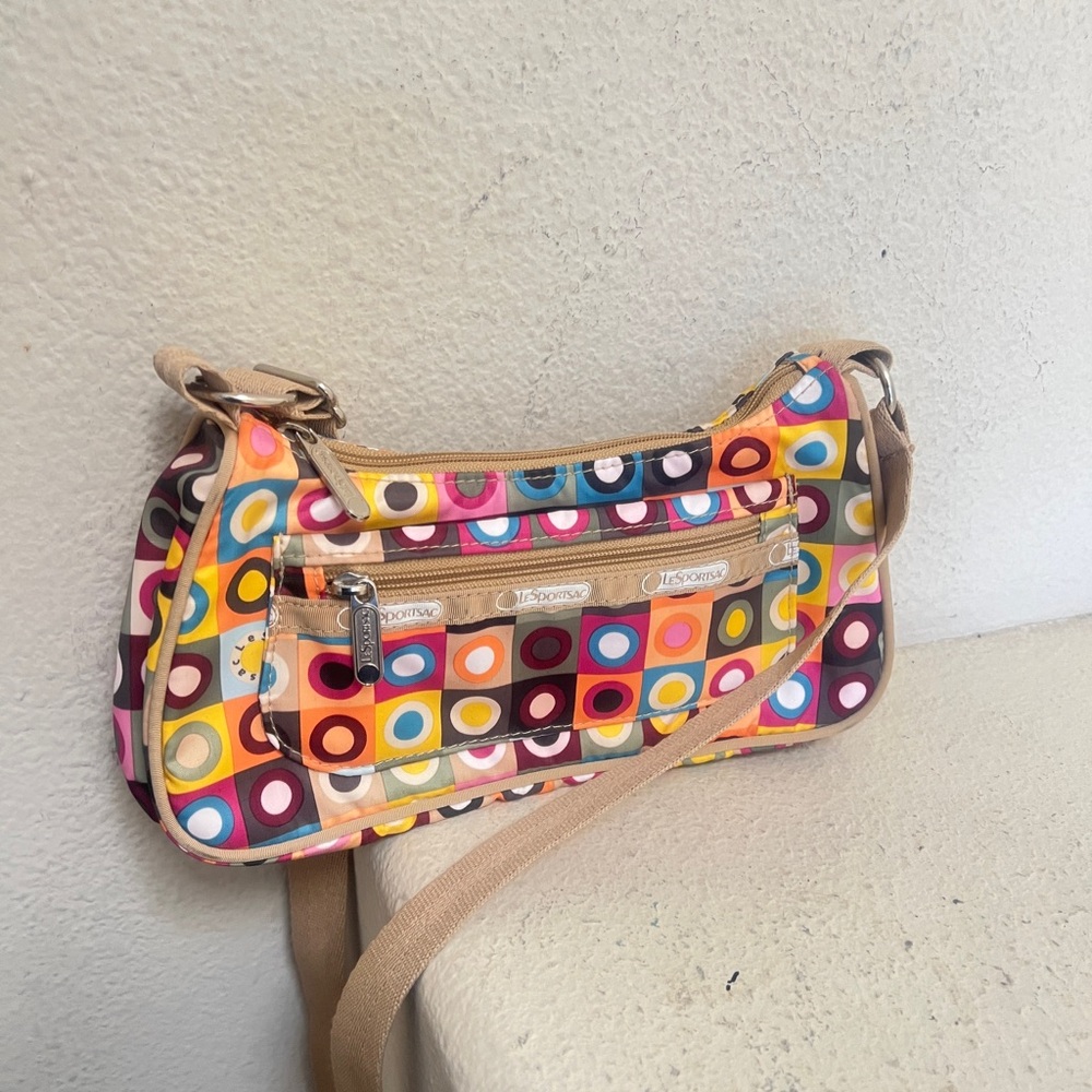 LESPORTSAC Circle Polka Dot Print Small Crossbody Bag Y2K Colorful Hobo